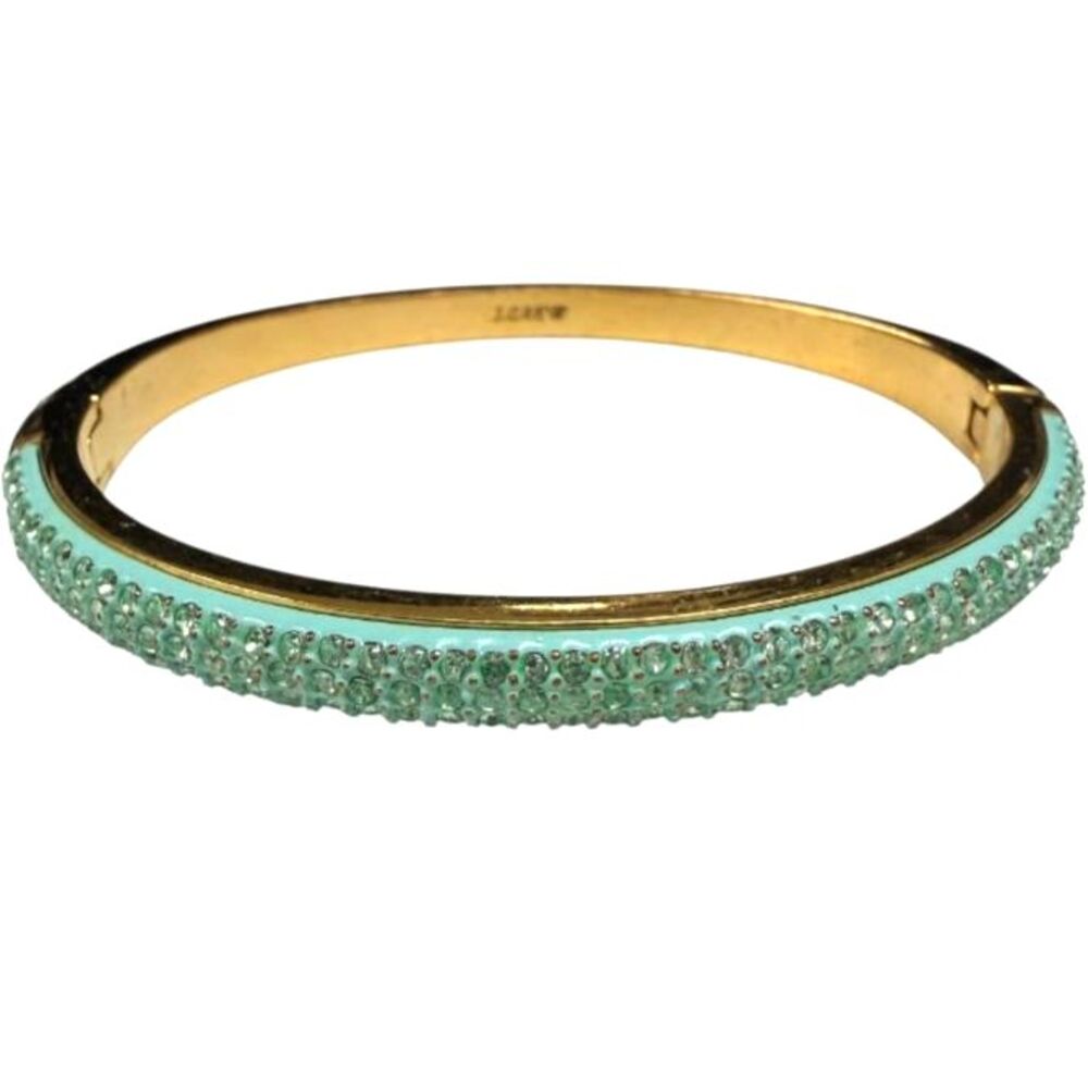 J.Crew Mint Green Enamel Rhinestone Crystal Hinged Lock Bangle Bracelet